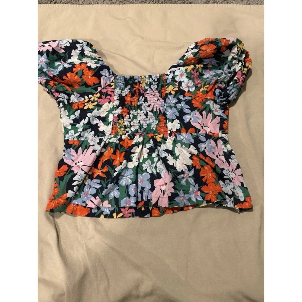 Old Navy Puff-Sleeve‎ Smocked Blouse Women's Size XXL Colorful Floral Spring